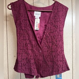 Vintage Leslie Fay Sportswear Burgundy Lace Vest Whimsical Goth Fairy Size 6